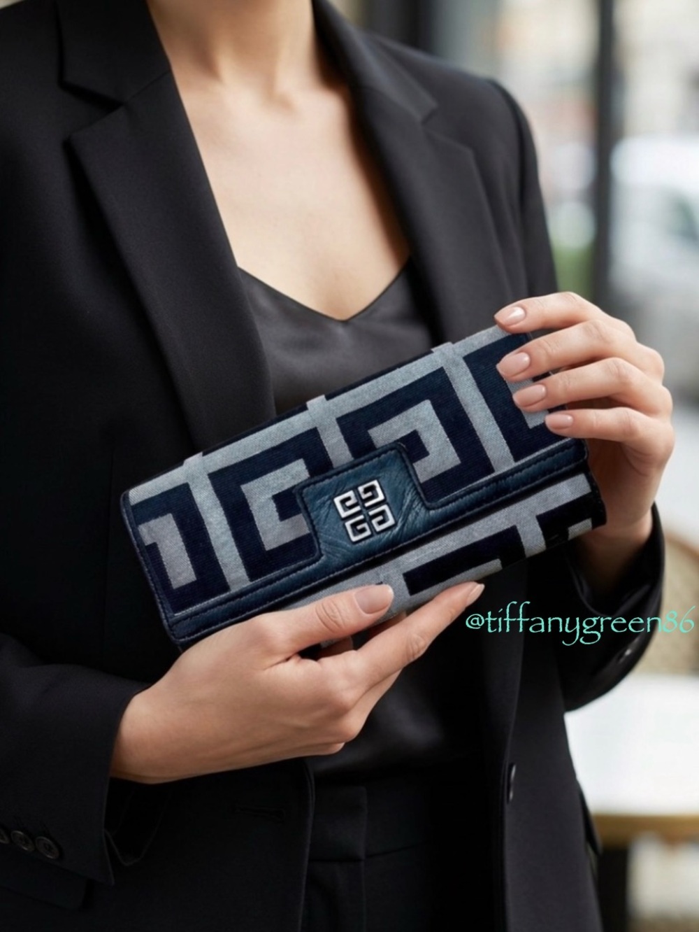 Rare Givenchy Monogram Women’s Long Canvas Wallet, Black/Gray Monogram